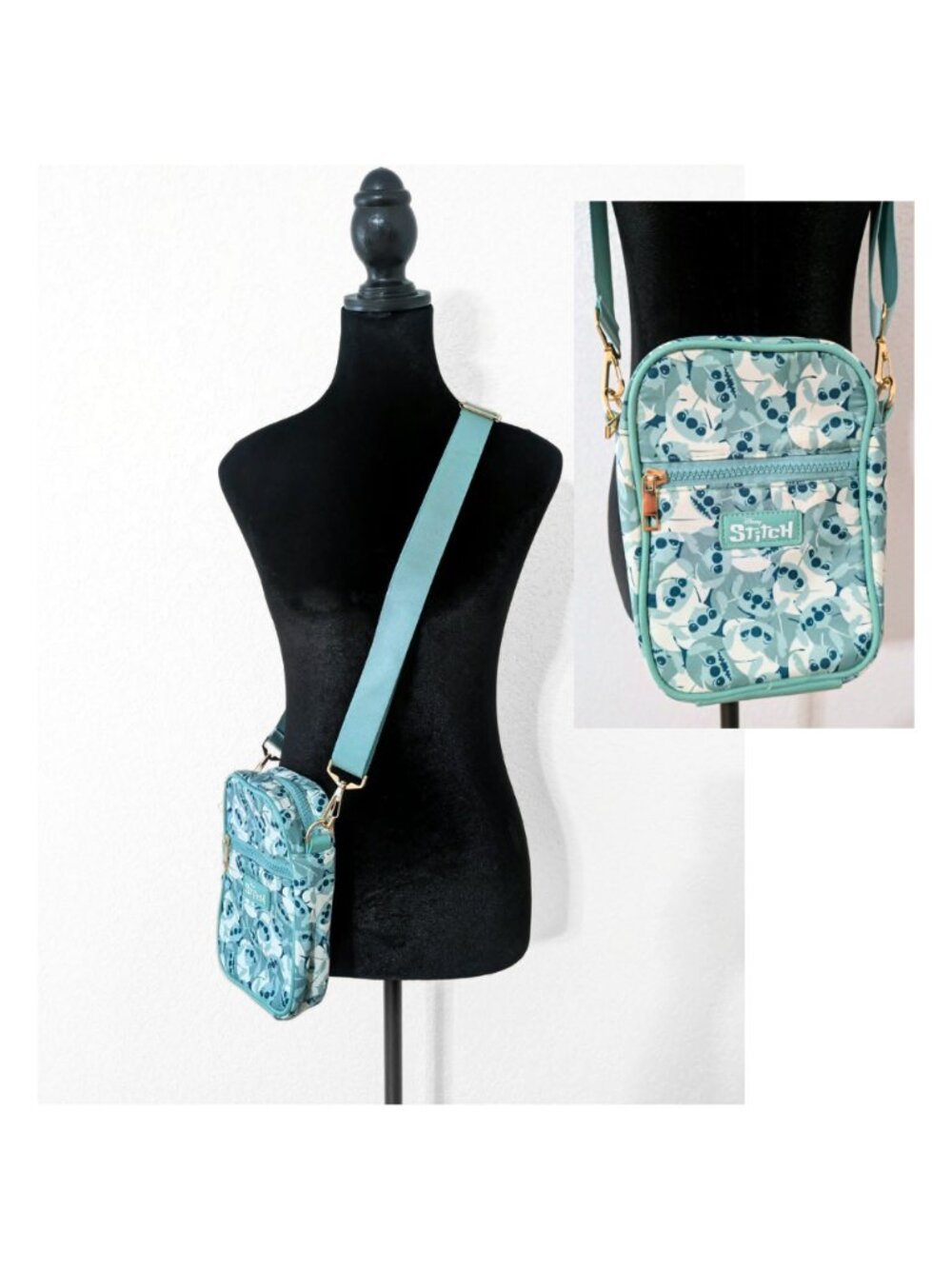 Disney Stitch Crossbody Messenger Bag Blue Print Adjustable Strap